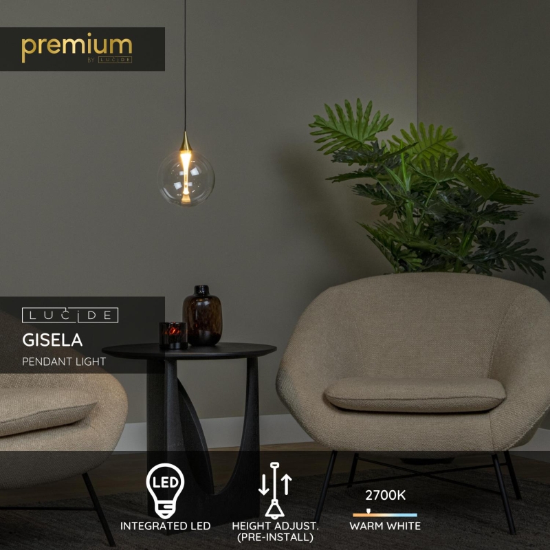 Lucide GISELA - Závesné svietidlo - Ø 16 cm - LED Rozm. - 1x5W 2700K - Transparent